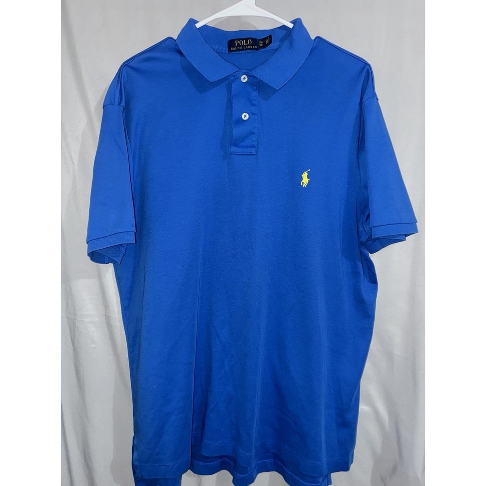 Polo Ralph Lauren Mens Polo Shirt XL Blue Short Sleeve Yellow Pony